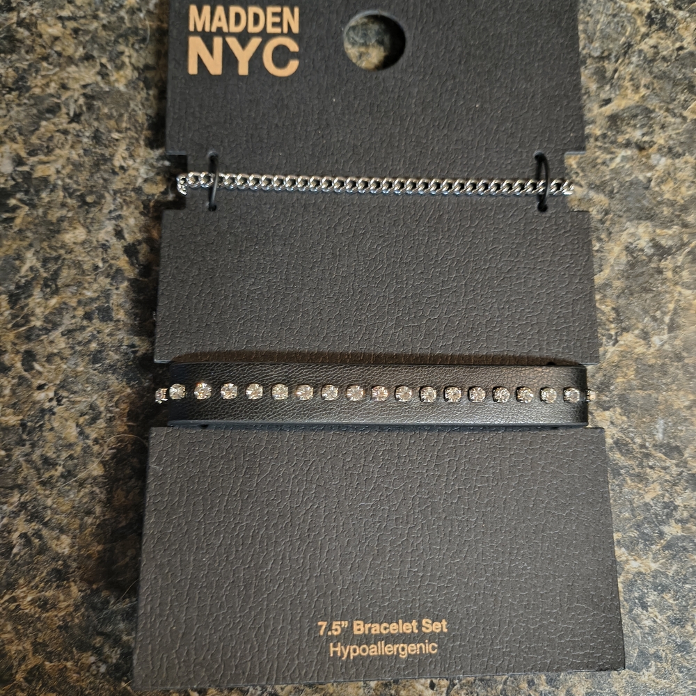 Madden NYC Black Bracelet Set with Rhinestones